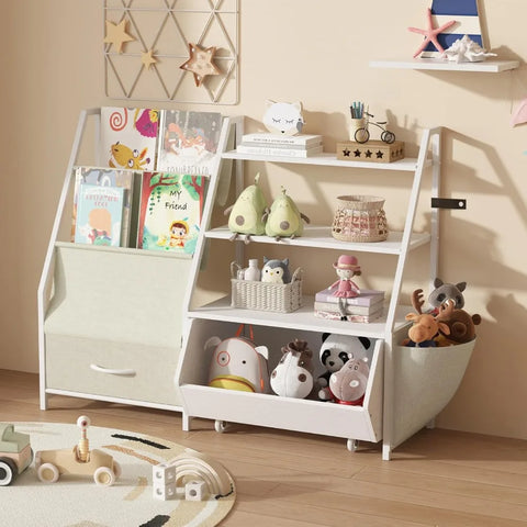 Kids Bookshelf Toy Storage and Organizer, Boys and Girls Muti-Functional Bookcase and Storage Display Shelf with Moveable