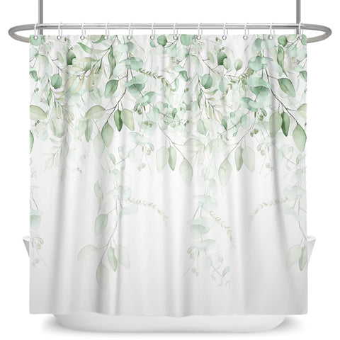 Green Plant Leaf Vines Flowers Shower Curtain Print Modern Nordic Minimalist Polyster Home Decor Bathroom Curtain with Hooks