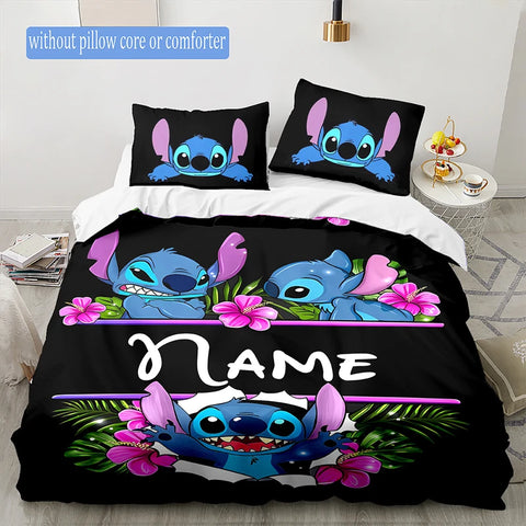 Personalized Anime Stitch Duvet Cover Set - Soft,Polyester with Zipper Closure 2 Pillowcases Included - Customizable with Name