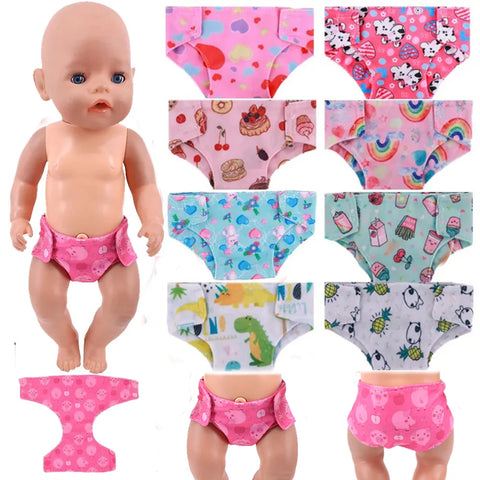 Doll Diapers Cute Underwear Animal Fruit Print For 18 Inch American Doll Girls & 43 cm ,Doll Clothes Accessories