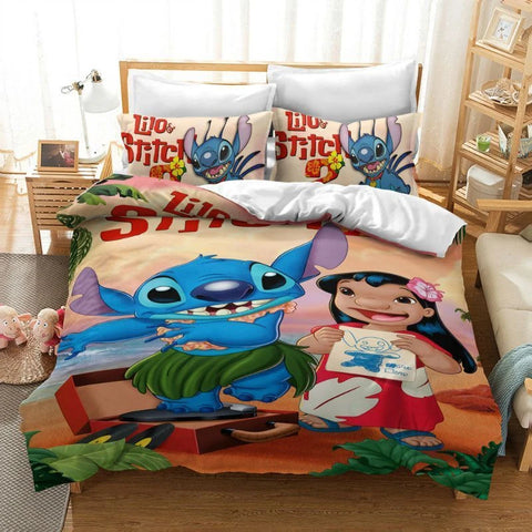 2/3 Pcs Lilo and Stitch Duvet Cover Bedding Set Gift Boy Girl Adult Single Double Queen Size One Quilt Cover Two Pillowcases