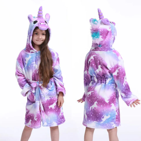 Boys Girls Hooded Bathrobe Toddler Unicorn Anime Cartoon Towel Beach Children's Sleepwear Baby Kids Bath Robes Pyjamas Nightgown