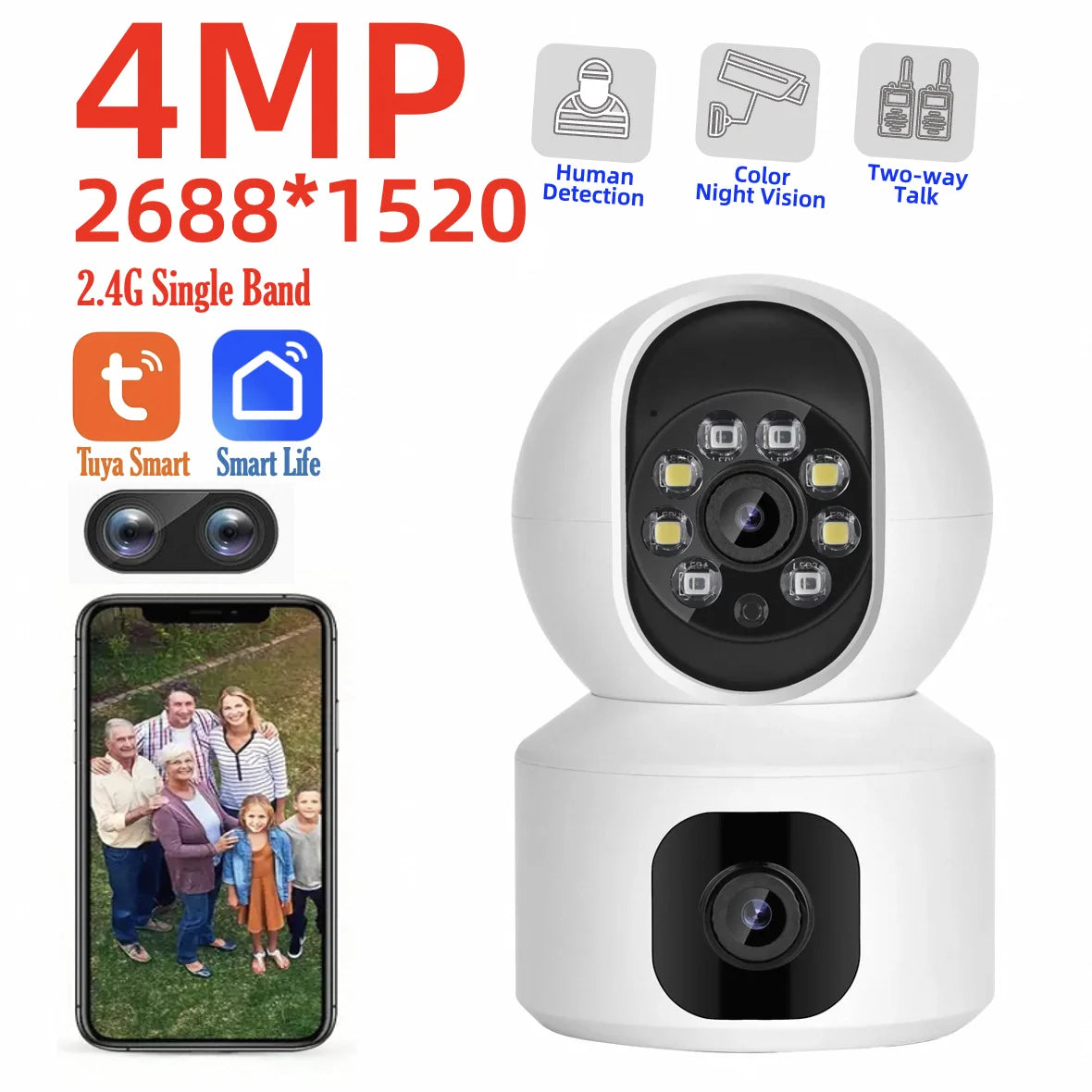 Tuya 8MP WiFi IP Camera Dual Lens Baby Monitor Color Night Vision Human Automatic Tracking Video Smart Home Surveillance Camera
