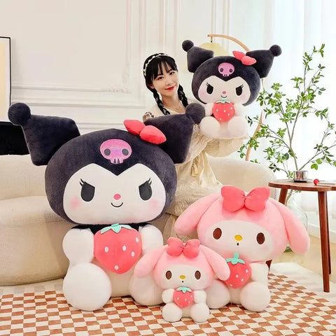 22/35cm Sanrio Strawberry Kuromi Pillow Plush Toy Girls Soft Stuffed Animal Toys Strawberry Melody Doll Gift