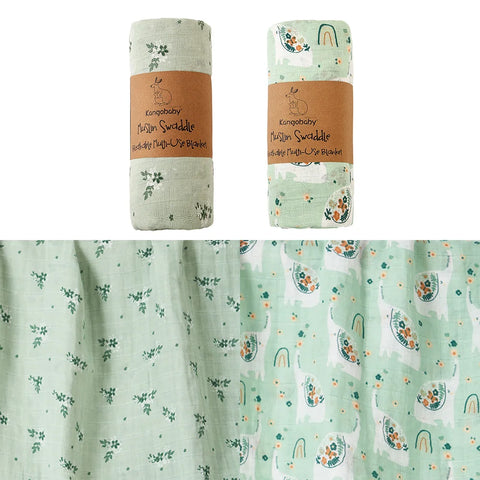 Kangobaby #My Soft Life# 2pcs Set 100% Cotton Baby Muslin Swaddle Blanket Newborn Bath Towel Infant Wrap