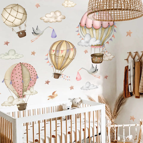 2pcs Cartoon Hot Air Balloon Clouds Wall Stickers Living Room Girl Background Bedroom Decorative Wall Sticker Wallpaper Ms6304