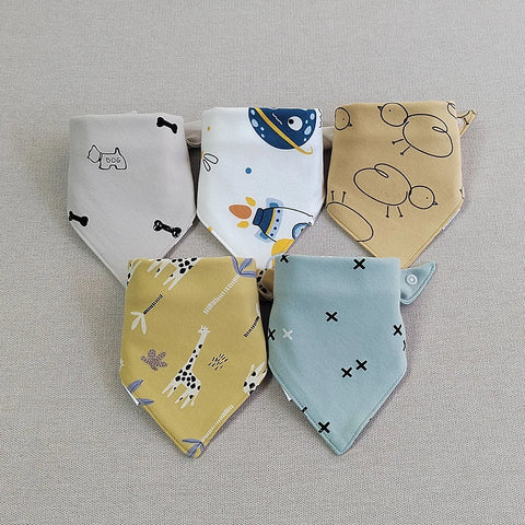 5pcs/lot Baby Bibs Triangle Double Cotton Bibs Cartoon Print Saliva Towel Baby Boys Girls Feeding Apron Cotton Bandana Bibs