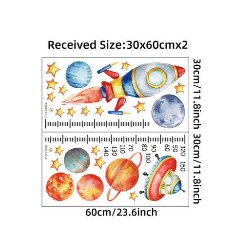 Cartoon Planet Rocket Height Measurement Wall Stickers for Kids Room Baby Boy Room Height Roller Grow Up Chart Wall Decals Mural