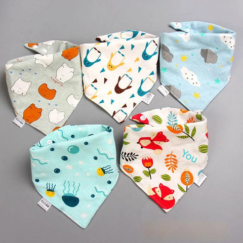 5pcs Baby Saliva Towel Triangle Scarf Pure Cotton Bandana Waterproof Bibs Newborn Boys Girls Absorbent Cloth Bib Saliva Scarf