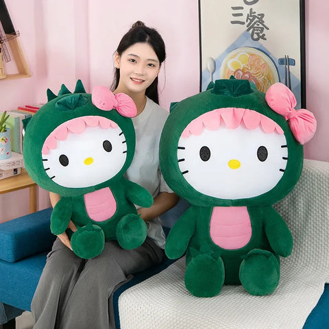 35/50/65cm Sanrio Kawaii Hello Kitty Dinosaur Plush Toy Cartoon Doll Room Decoration Sleeping Throw Pillow Kids Birthday Gift