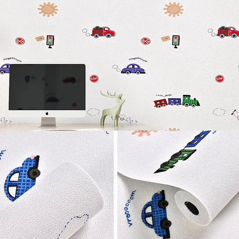 Extra Thick Foam Wallpaper Roll with Cartoon Pattern Water-proof Fire-resistant Self Adhesive Stickers for Children‘s Bedroom