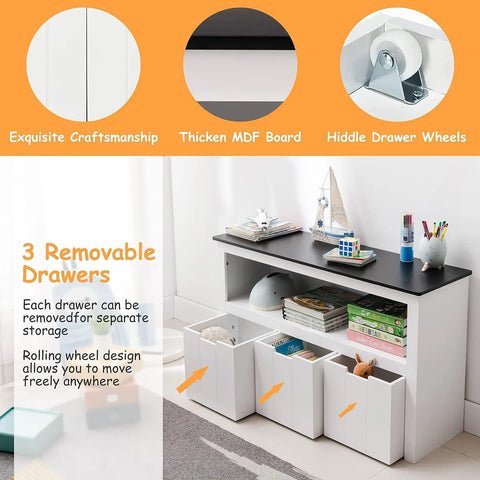 Organizer with Bins, Toy Storage Cabinet with Bookshelf and Movable Drawers, Wooden Toy Box for Boys and Girls, Nursery, Playroo