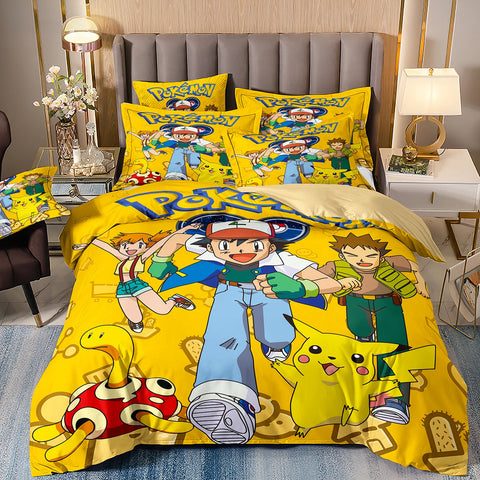 Japanese Anime Pokemon Bedding Sets for Children's Set Room Decoration,Anime Pikachu Quilt Cover,Children's Holiday Gifts