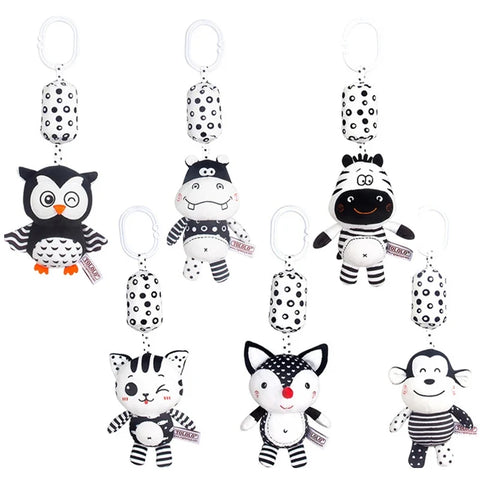 Newborn Bells Soft Plush Rattle Toy Crib Hanging Bell Car Seat Travel Stroller Black And White Wind Chime Educational Toy Gift
