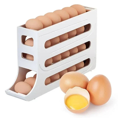 4 Tier Egg Storage Box Organizer for Refrigerator Rolling Egg Organizer Holder Fridge Storage Organizer Food Storage Container