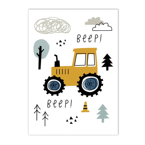 Cartoon Crane Excavator Tractor Truck Wall Art Canvas Painting Nursery Print Child Poster Nordic Wall Pictures Boys Room Decor