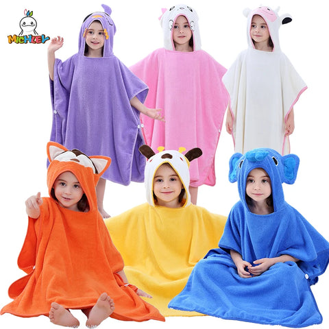 MICHLEY Cartoon Cotton Kids Beach Towels Bath Towel Poncho Hooded Bathing Bathrobe Unisex Blanket For Girls Boys Children 2-6T