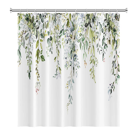 Green Plant Leaf Vines Flowers Shower Curtain Print Modern Nordic Minimalist Polyster Home Decor Bathroom Curtain with Hooks