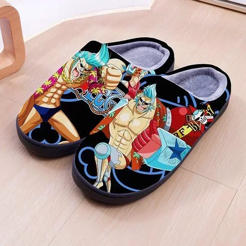 ONE PIECE Cartoon Warm Plush Cosplay Slippers Couple's Indoor Non-slip House Slides Men And Women Toe Wrap Home Cotton Shoes