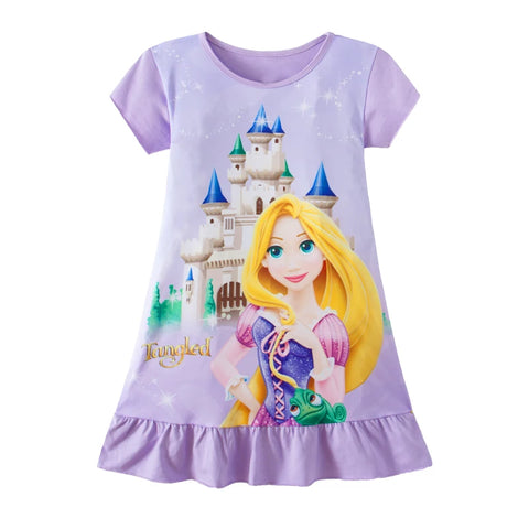 3-8Years New Summer Kids Cartoon Dress Sleepwear Mermaid Princess Belle Girls Printing Nightgowns Children Party Dresses Pajamas