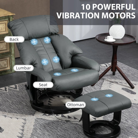 Recliner Chair with Ottoman, Swivel Wood Base, Remote and Side Pocket, Grey