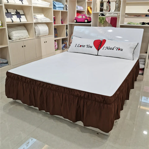 Solid Color Elastic Bed Ruffles Bed Skirt Wrap Around Style Easy Fit 15 Inch Drop Dust Ruffle Bed Skirts Corners Fade Resistant
