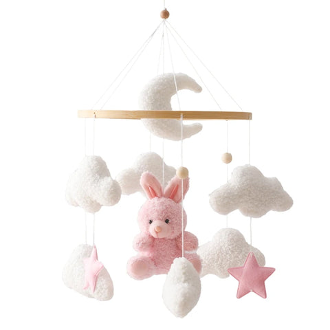 Wooden Crib Mobile Baby Bed Bell Rattle Toy Soft Felt Cartoon Bear Mobile Hanging Newborn Music Box Bed Bell Hanging Bracket Toy