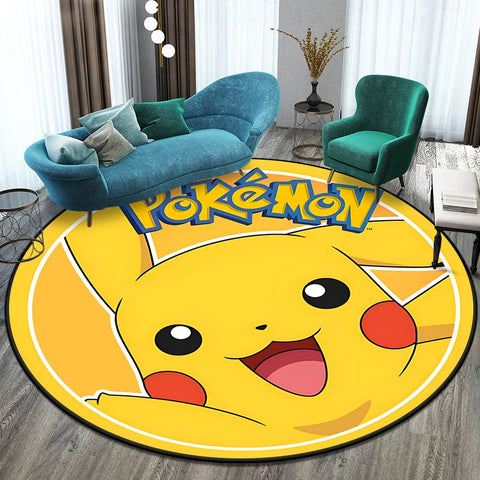 Pokémon Cartoon HD Printed Round Carpet for Living Room Rugs Camping Picnic Mats Flannel Anti-Slip Rug Yoga Mat Gifts