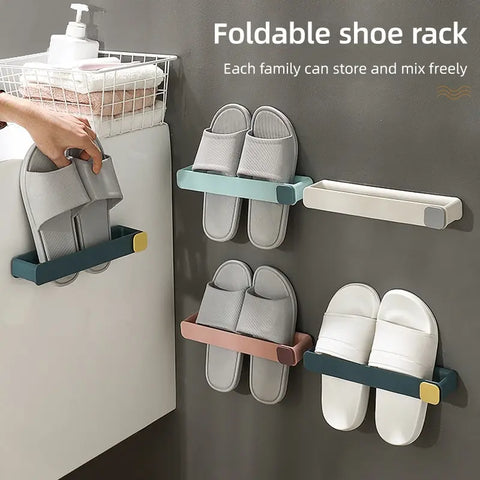 Bathroom Slipper Shelf No Punching Wall Mounted One Piece Shoe Rack Space Saving Shelf Bathroom Hanging