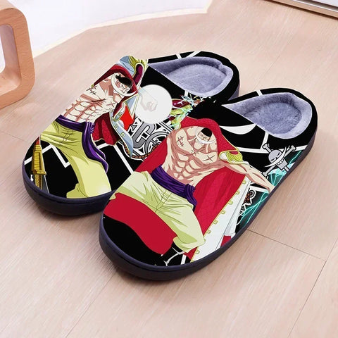 ONE PIECE Cartoon Warm Plush Cosplay Slippers Couple's Indoor Non-slip House Slides Men And Women Toe Wrap Home Cotton Shoes