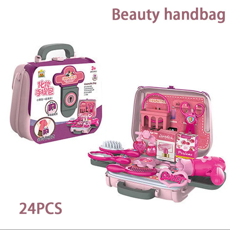 24PCS Beauty Salon Set Toys for Girl Pretend Play Kid Make Up Toys Simulation Home Makeup Box Toys Girl Birthday Christmas Gift