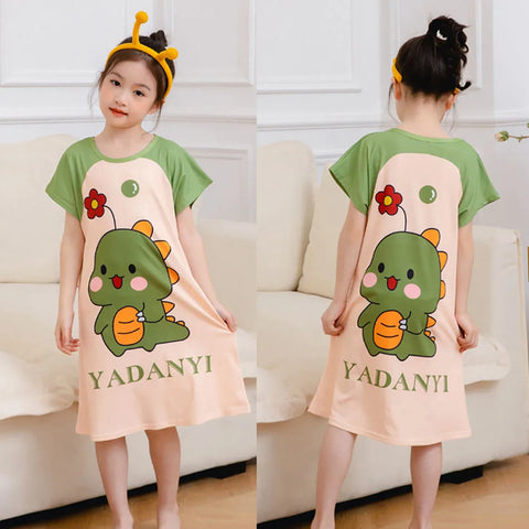 Cute Kids Pajamas Sleep Dresses for Children Girls Short Sleeve Cartoon Nightgowns Stylish and Friendly Sleepwear for Summer