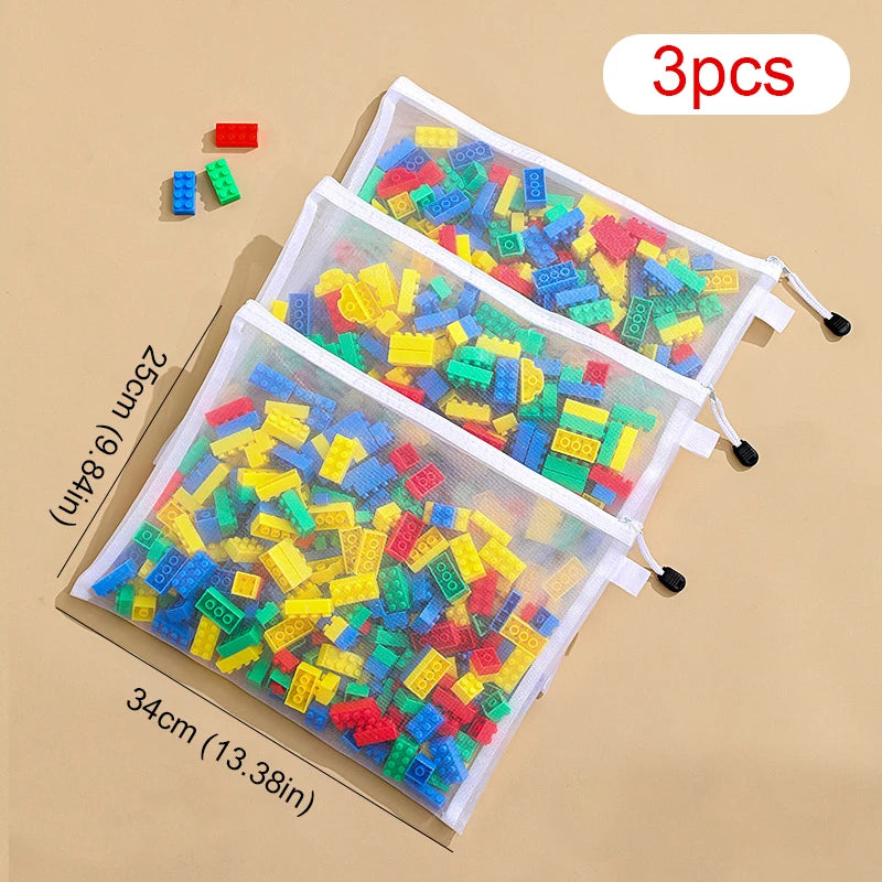 Children's puzzle building block toy storage classification bag transparent zipper mesh bag Storage Tools Cosmetic Organization