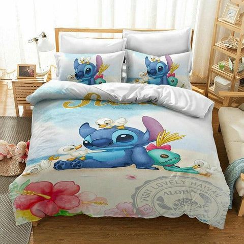 2/3 Pcs Lilo and Stitch Duvet Cover Bedding Set Gift Boy Girl Adult Single Double Queen Size One Quilt Cover Two Pillowcases