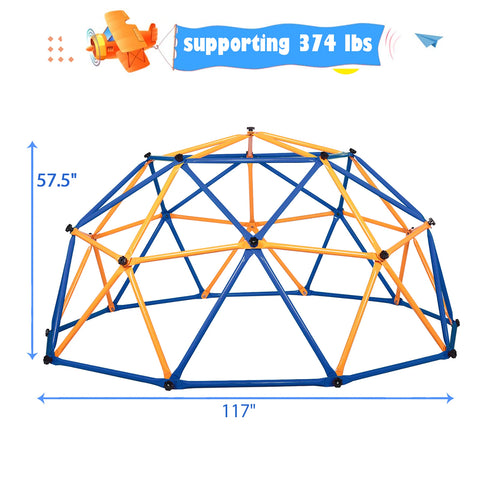 Outdoor Dome Climber, Monkey Bars Climbing Tower, Jungle Gym Playground for Kids Aged 3-10, Blue & Yellow