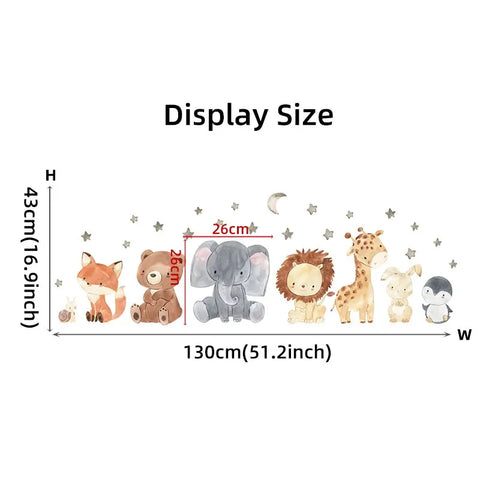 2PC Cartoon Cute Africa Animals Wall Stickers Elephant Giraffe Bear Fox Kids Room Kindergarten Home Decoration