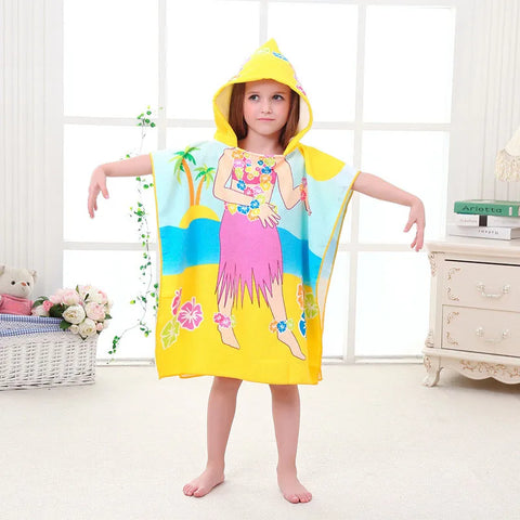 80-130cm Kids Hooded Bath Beach Poncho Towels Baby Quick Dry Bathrobe Child Cartoon Poncho Towels Microfiber Swim Cover-ups
