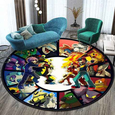 Pokémon Cartoon HD Printed Round Carpet for Living Room Rugs Camping Picnic Mats Flannel Anti-Slip Rug Yoga Mat Gifts