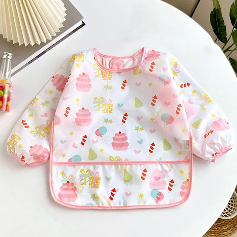 Baby Bibs Cute Colorful Cartoon Waterproof Bib Infant Eating Children Drawing Long Sleeve Apron Self Feeding Baby 0-3 Years