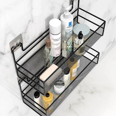 Wall-Mount Bathroom Shelf Shower Shampoo Rack Toilet Accessories Kitchen Free Punch Condiment Storage Basket Bathroom Organizer