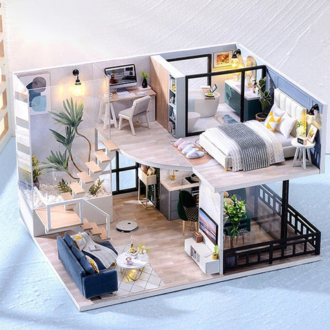 Doll House Kit 3D Wooden Mini DollHouse Assembly Building with Furniture Kit Toys Children's Birthday Gift 3D Puzzle Handmade