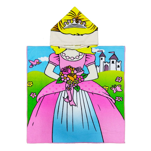 80-130cm Kids Hooded Bath Beach Poncho Towels Baby Quick Dry Bathrobe Child Cartoon Poncho Towels Microfiber Swim Cover-ups