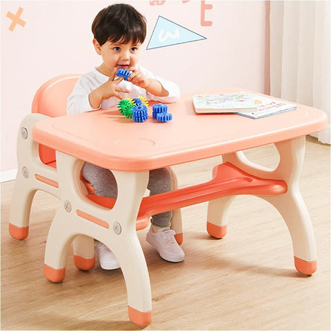 Kids Learning Desk and Chair Set Dining Table for Infants Kids Preschoolers Super Load-bearing Kids Table Set 50 cm X 80 cm Pink