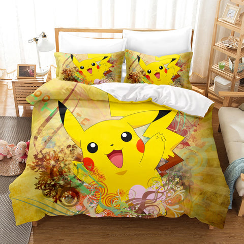 Pokémon Bedding Set  3D Children'S Bedding Set 3-Piece 1 Quilt Duvet Cover King Size Twin Covers Children Printed 100% Polyester