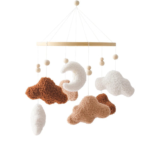 Wooden Crib Mobile Baby Bed Bell Rattle Toy Soft Felt Cartoon Bear Mobile Hanging Newborn Music Box Bed Bell Hanging Bracket Toy