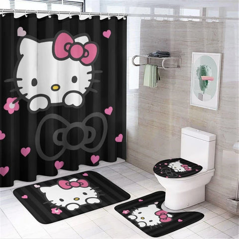 Hello Kitty Shower Curtain Set Anti-Slip Carpet Waterproof Toilet Mat Bathroom Accessories Bathroom Mat Waterproof Set