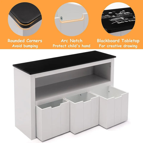 Organizer with Bins, Toy Storage Cabinet with Bookshelf and Movable Drawers, Wooden Toy Box for Boys and Girls, Nursery, Playroo