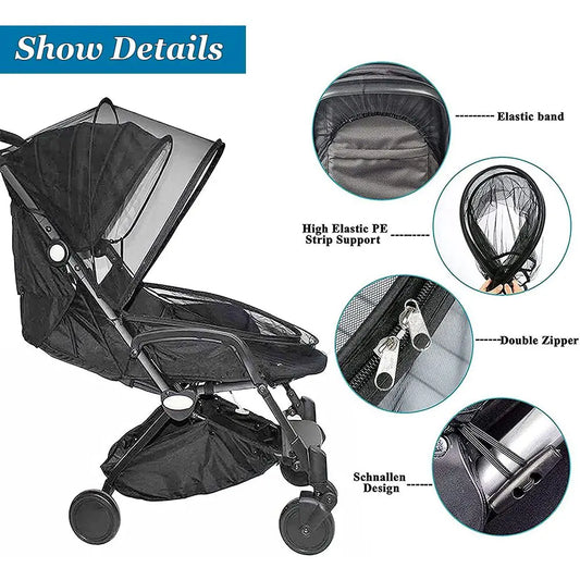 Mosquito Net Full Cover for Baby Car seat Cover Cradles Stroller Mosquito Netting Stretchable Netting Dual-Use Zipper Mesh