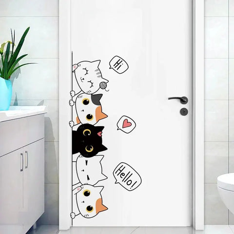 1pc Kitten Door Sticker, Home Decoration Door Sticker, Cute Children's Room Door Decoration Supplies