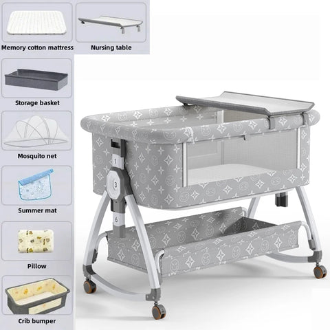 Baby Bedside Crib with Diaper Table height adjustment splicing bed baby bassinet Newborn bb bed with matress